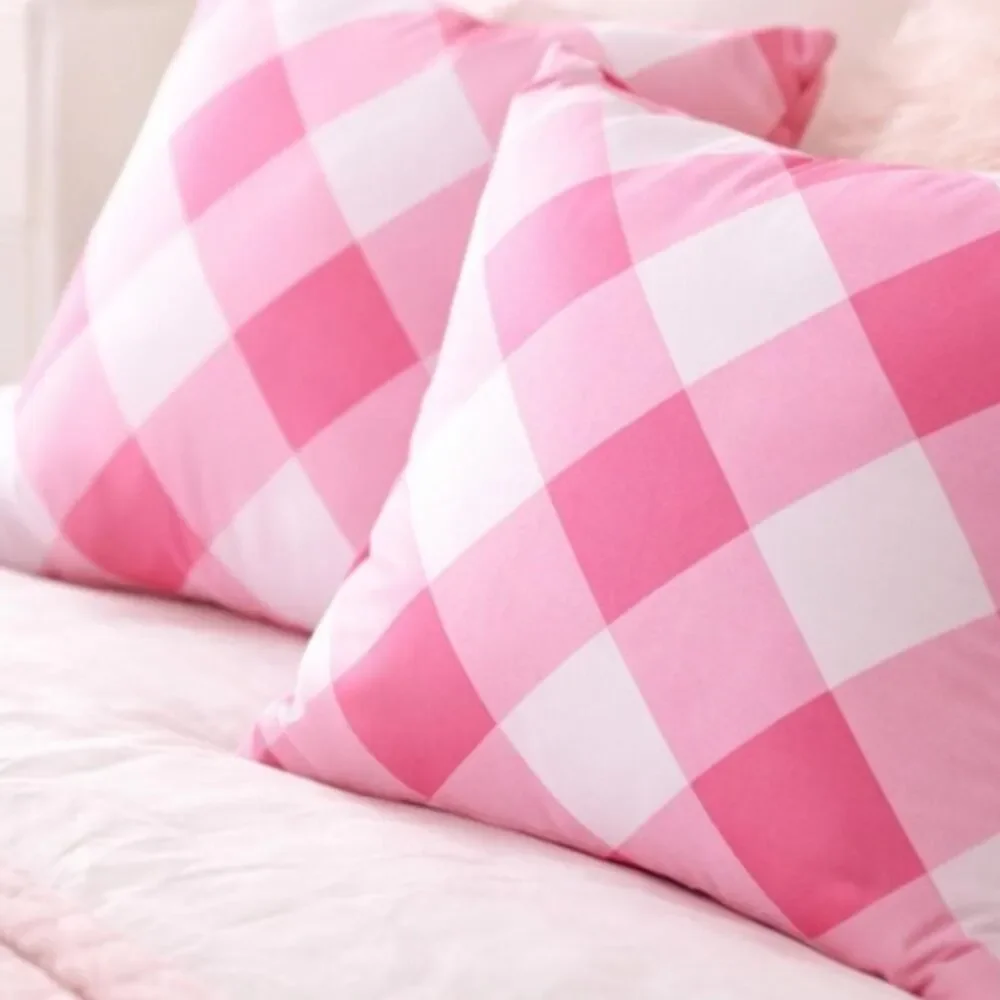 🆕 NWT PB Kids Pink Gingham Plaid Pillow cover Buffalo Check Square Pillow Cases